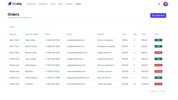 Weship Ecommerce System